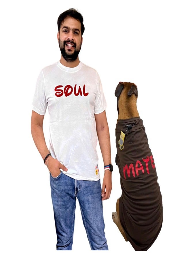 A+a Pets' Graphic Printed Premium T-Shirt for Human(Unisex) 'Soul' & Pets(Dog & Cat) 'Mate' | Half Sleeve Round Neck Costumes | Cotton (Human - M, Pet - XL, WhiteH & BrownP) - Image 1